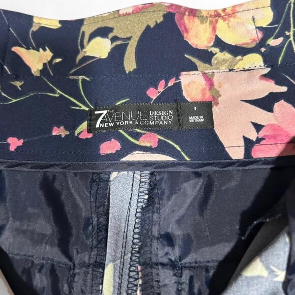 Navy Floral Wide Leg Pants Pockets Zipper Size S Boho 70s Aesthetic - Picture 5 of 5